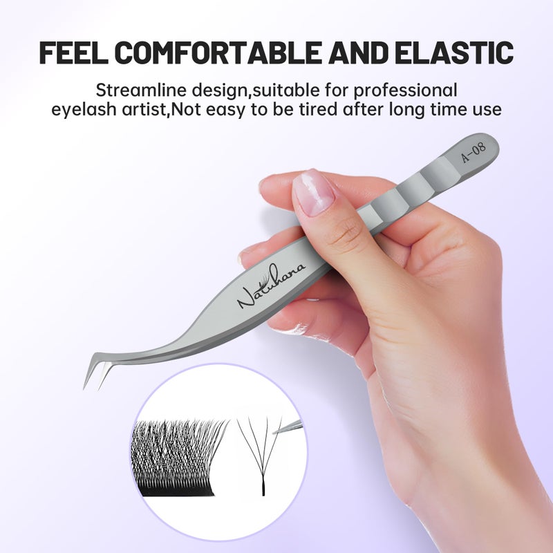 Natuhana High Precision Lash Tweezers for Individual and Volume Eyelash Extensions Premium Stainless Steel Curved Fiber Tip Professional Isolation Tweezer - Image 3